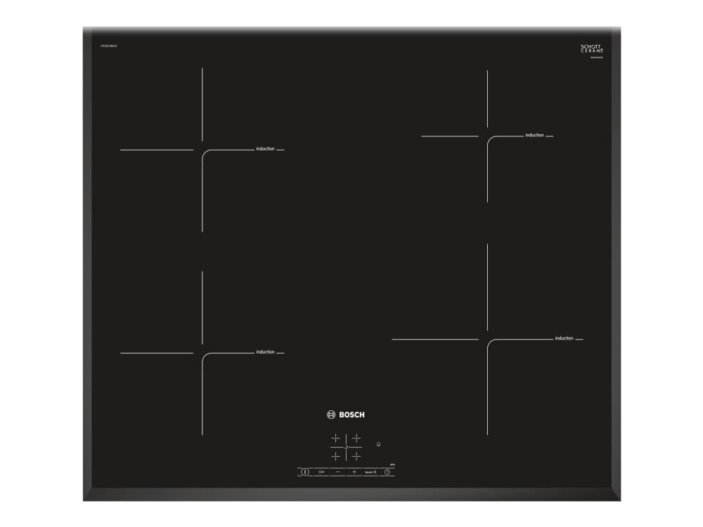 Bosch Serie 4 PIE651BB1E - Induktionshäll - 4 kokplattor - Fördjupning - bredd: 56 cm - djup: 49 cm - svart - med vinklade sidor, - med vinklad frams
