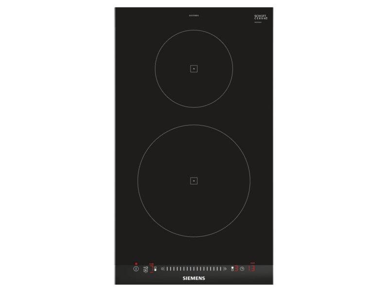 Siemens iQ100 EH375FBB1E - Induktionshäll - 2 kokplattor - Fördjupning - bredd: 27 cm - djup: 49 cm - med fasetterad kant - rostfritt stål/svart