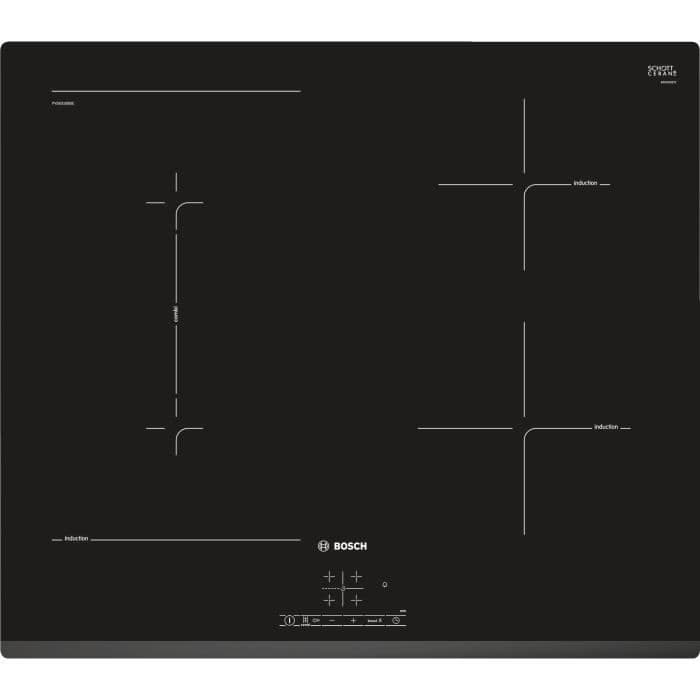 BOSCH PVS631BB5E Induktionsbord 60 cm - Digital display - TouchSelect-kontrol (+/-) - Forhøjet front - 4 pejse