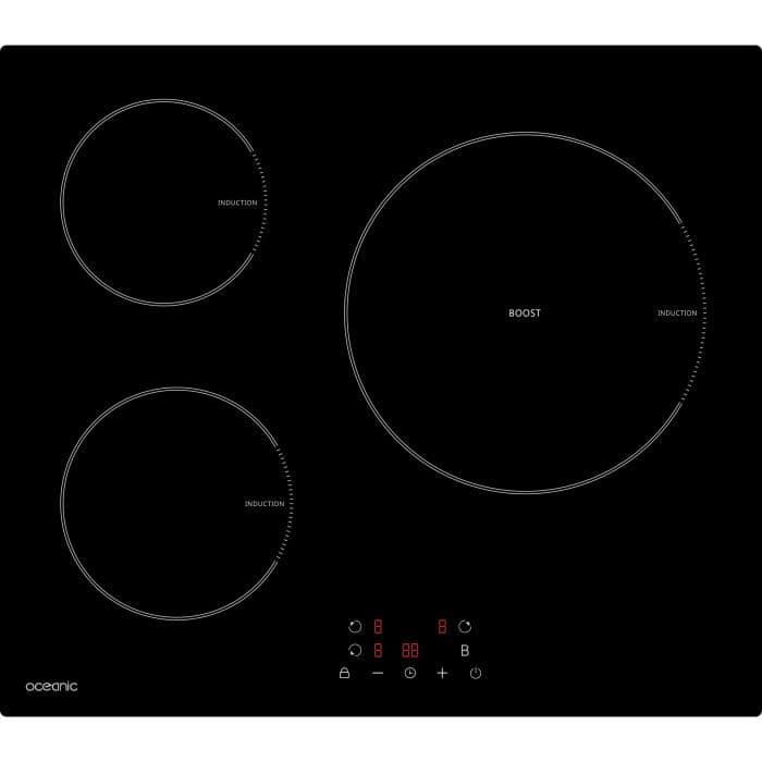 OCEANIC OCEATI3Z1BC - Induktionskomfur - 3 zoner - 6200 W - B 60 x D 52 cm - Glasbelægning - Sort