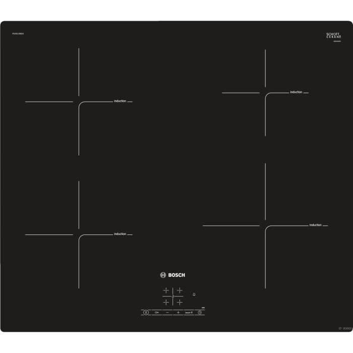 BOSCH PUE611BB1E Induktionskomfur - 4 brændere - 4600 W - B 59,2 x D52,2 cm - Glasbelægning - Sort farve