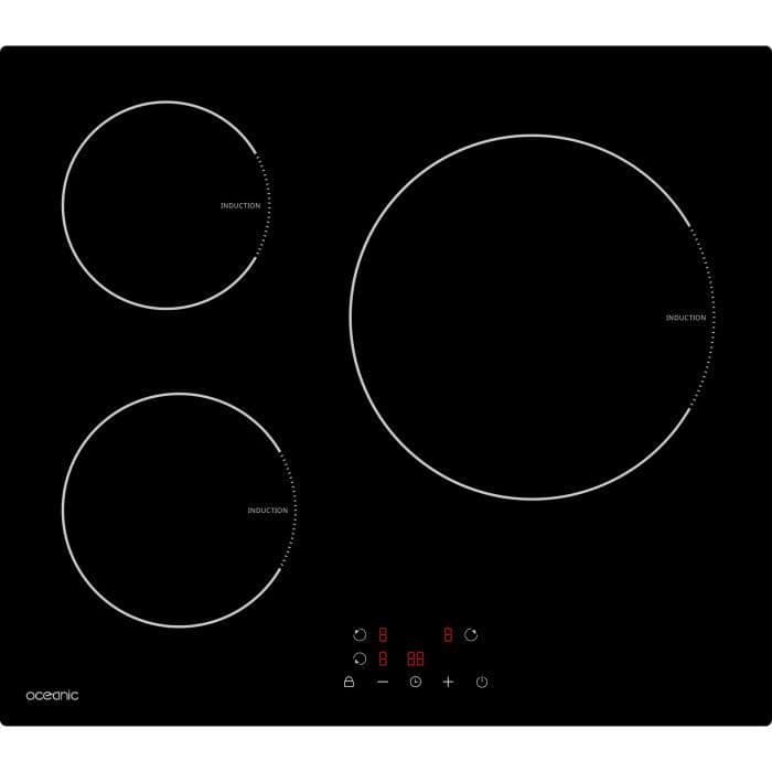 OCEANIC OCEATI3Z7 - Induktionskomfur - 3 zoner - 5500 W - L 60 x D 52 cm - Glasbelægning - Sort