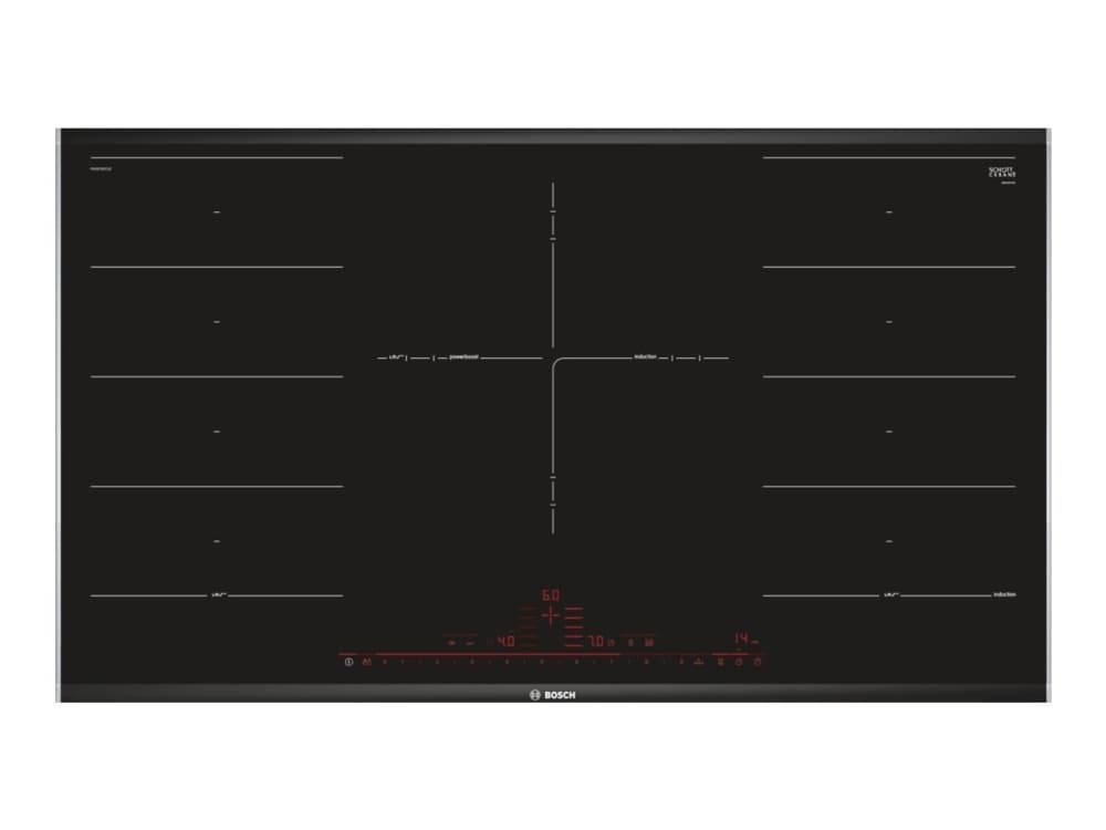 Bosch Serie 8 PXV975DC1E, Svart, Inbyggd, Induktionshäll med zon, Glass-keramisk, 3 zone(s), 5 zone(s)