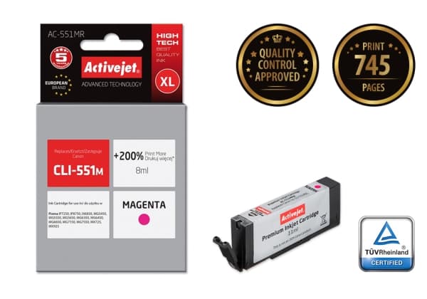 ActiveJet AC-551MR, Compatible, Pigmentbaserat bläck, Magenta, Canon, Canon PIXMA: iP7250, iP8750, iX6850, MG5450, MG5550, MG5650, MG6350, MG6450, MG