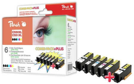 Bild av Peach Combi-Pack PLUS - 6-pack - XL-Yield - svart, gul, cyan, magenta, foto-svart - kompatibel - bläckpatron - för Canon PIXMA iP8750, iX6850, MG5550