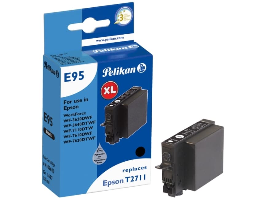 Pelikan E95, Pigmentbaserat bläck, Svart, Epson, WorkForce WF-3620 DWF/7110 DTW/7610 DWF/7620 DTWF, 18 ml, 1100 sidor