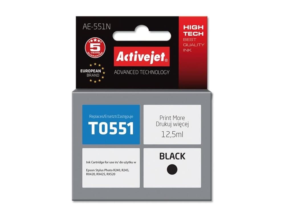 Activejet AE-551N, Compatible, Pigmentbaserat bläck, Svart, Epson, Epson Stylus Photo: R240, R245, RX420, RX425, RX520., 1 styck