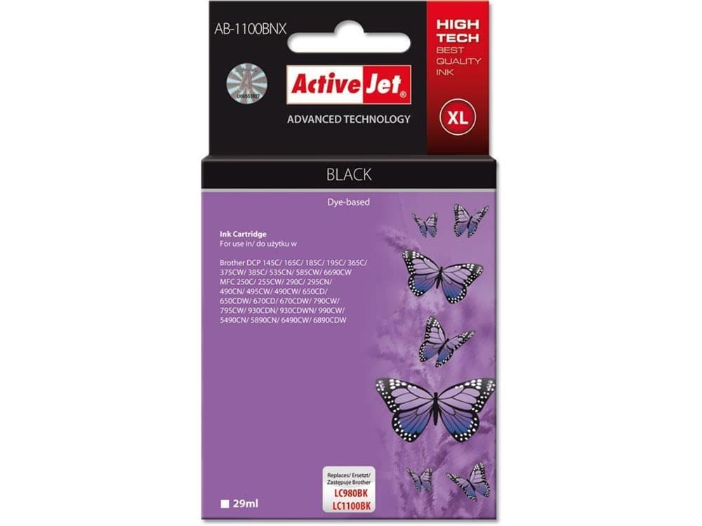 Activejet AB-1100BNX, Compatible, Pigmentbaserat bläck, Svart, Brother, Brother DCP: 145C, 165C, 185C, 195C, 365C, 375CW, 385C, 535CN, 585CW, 6690CW.
