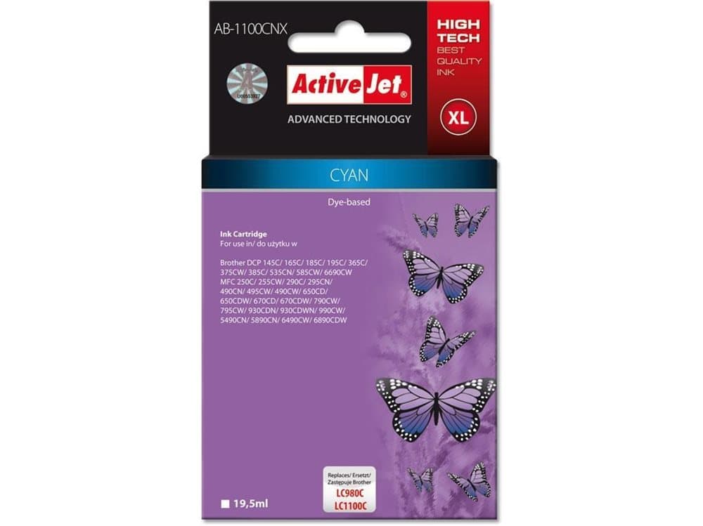 Activejet AB-1100CNX, Compatible, Cyan, Brother, Brother DCP: 145C, 165C, 185C, 195C, 365C, 375CW, 385C, 535CN, 585CW, 6690CW. Brother MFC: 250C,...,