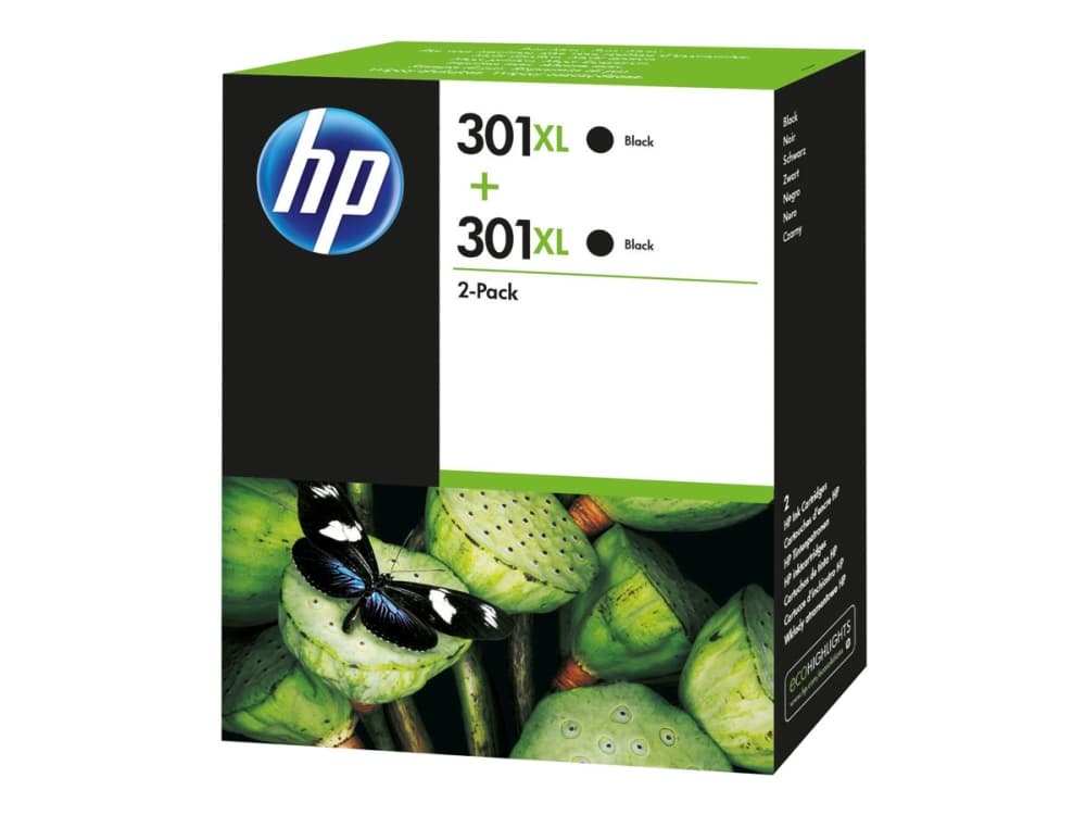 HP 301XL - 2-pack - Lång livslängd - svart - original - bläckpatron - för Deskjet 1050A J410, 1051A J410, 10XX, 10XX J410, 15XX, 2000, 2050 J510, 205