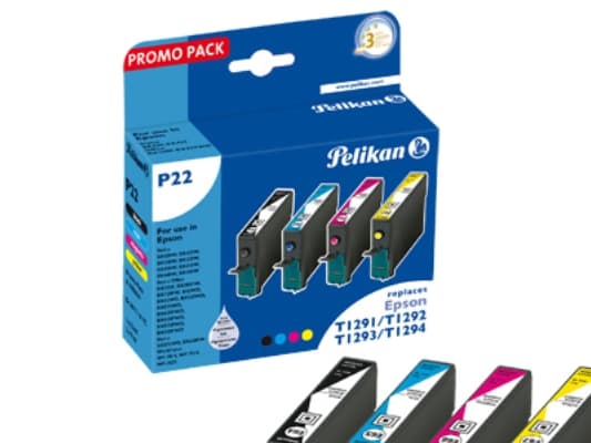 Pelikan P22, Pigmentbaserat bläck, Svart, Cyan, Magenta, Gul, Multi pack, Epson Stylus Office B42WD, BX305FN, BX305FW, BX305FW Plus, BX320WD, BX42WD,