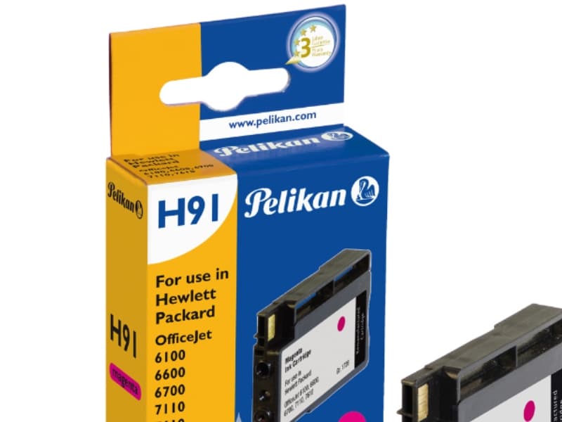 Pelikan H91, Pigmentbaserat bläck, Magenta, 1 styck, HP OfficeJet 6100, 6600, 6600e-All-in-One, 6700, 6700Premium, 7610, 7612wide format, 14 ml, 1084