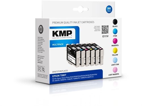 Bild av KMP Multipack E111V, Pigmentbaserat bläck, Svart, Cyan, Ljus Cyan, Ljus Magenta, Magenta, Gul, Epson, Multi pack, Epson Stylus Photo P 50 Epson Stylu