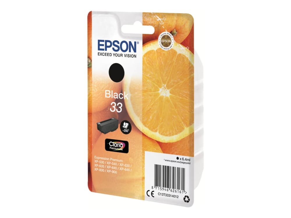 Epson 33 - 6.4 ml - svart - original - blister med RF-larm/akustiskt larm - bläckpatron - för Expression Home XP-635, 830; Expression Premium XP-530,