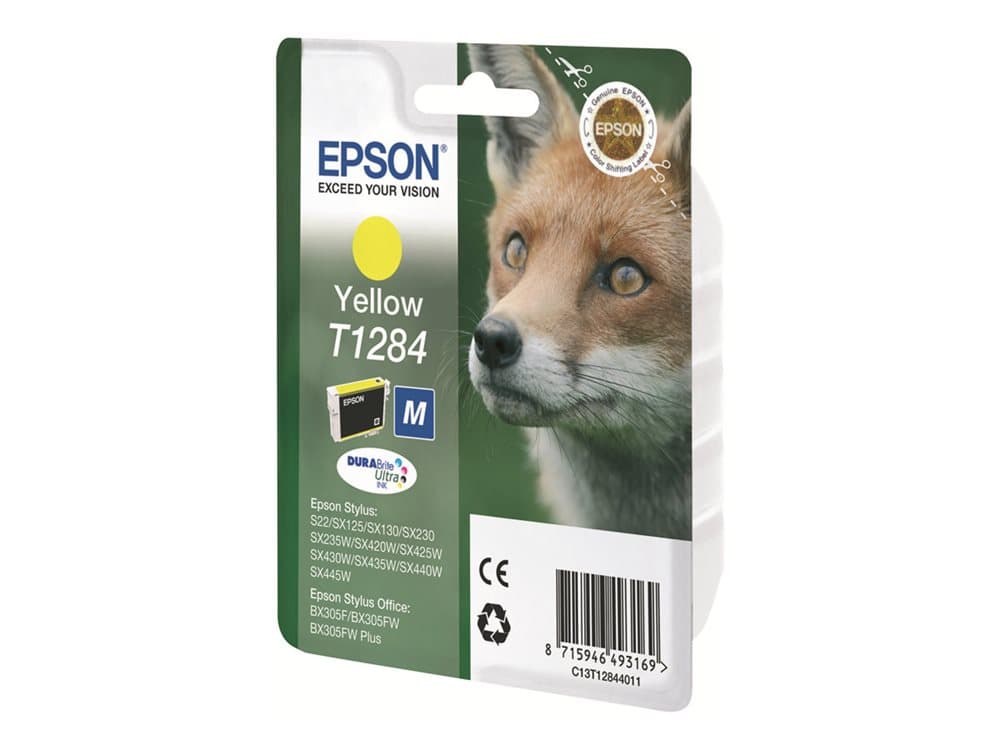 Epson T1284 - M-storlek - gul - original - blister med RF-larm/akustiskt larm - bläckpatron - för Stylus S22, SX230, SX235, SX420, SX430, SX435, SX43