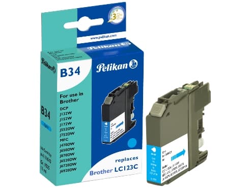 Pelikan B34, Färgbaserat bläck, Fotocyan, Brother, DCP-J132 W, J152 W, J172 DW, J4110 DW, J552 DW, J752 DW, MFC-J245, J4410 DW, J4510 DW, J4610 DW,..