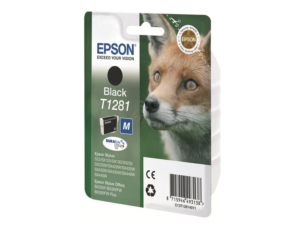 Epson T1281 - M-storlek - svart - original - blister med RF-larm/akustiskt larm - bläckpatron - för Stylus S22, SX230, SX235, SX420, SX430, SX435, SX