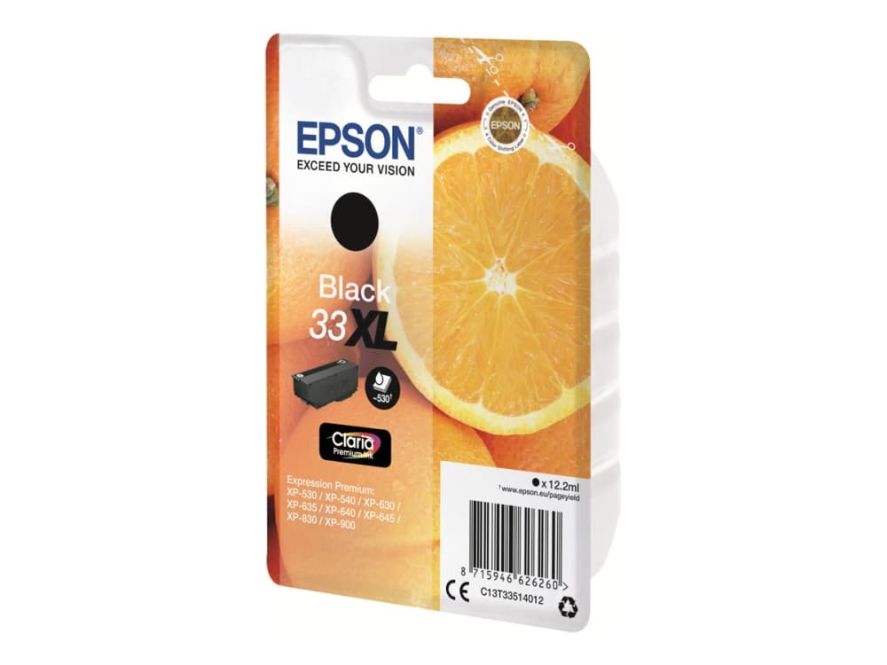 Epson 33XL - 12.2 ml - XL - svart - original - blære med RF/lyd-alarm - blekkpatron - for Expression Home XP-635, 830; Expression Premium XP-530, 540