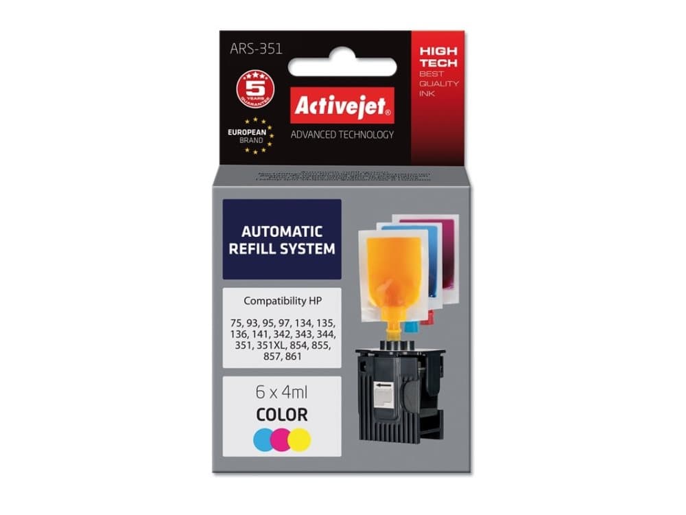 Activejet ARS-351, Compatible, Cyan, Magenta, Gul, HP, HP Deskjet: 460c, 460cb, 460wbt, 460wf, 5740, 5743, 5745, 5748, 5940, 5943, 6520, 6540, 6540d,