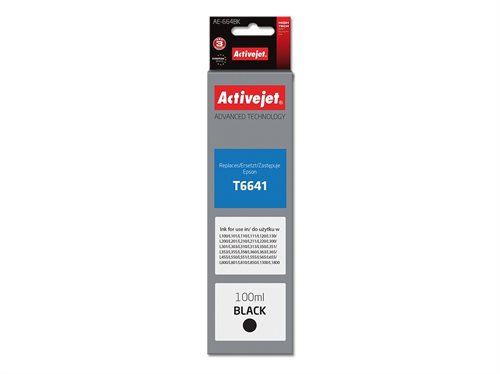 Bild av Activejet AE-664Bk, Compatible, Färgbaserat bläck, Svart, Epson, Epson: L100, L101, L110, L111, L120, L130, L200, L201, L210, L211, L220, L300, L301,