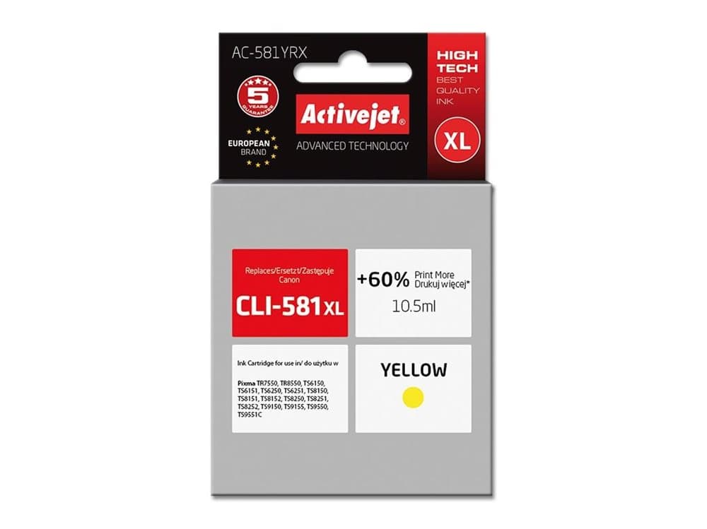 Activejet AC-581YRX, Compatible, Gul, Canon, Canon Pixma: TR7550, TR8550, TS6150, TS6151, TS6250, TS6251, TS8150, TS8151, TS8152, TS8250,..., 1 styck