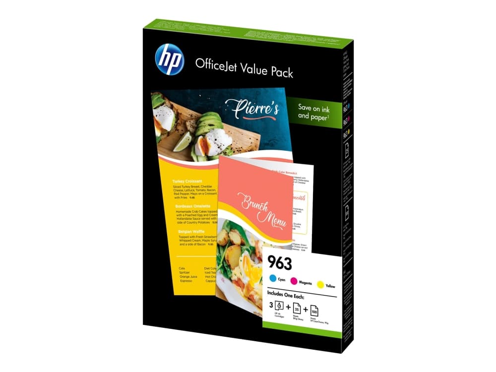 HP 963 Office Value Pack - 3-pack - gul, cyan, magenta - original - blekkpatron/papirsett - for Officejet Pro 9010, 9012, 9013, 9014, 9015, 9016, 901