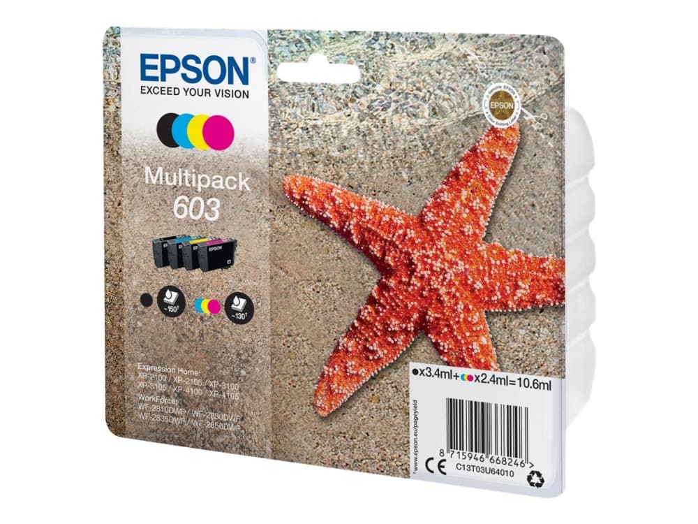 Epson 603 Multipack - 4-pack - svart, gul, cyan, magenta - original - blister med RF-larm/akustiskt larm - bläckpatron - för Expression Home XP-2100,