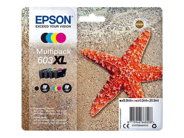 Epson 603XL Multipack - 4-pack - XL - svart, gul, cyan, magenta - original - blister med RF-larm/akustiskt larm - bläckpatron - för Expression Home X
