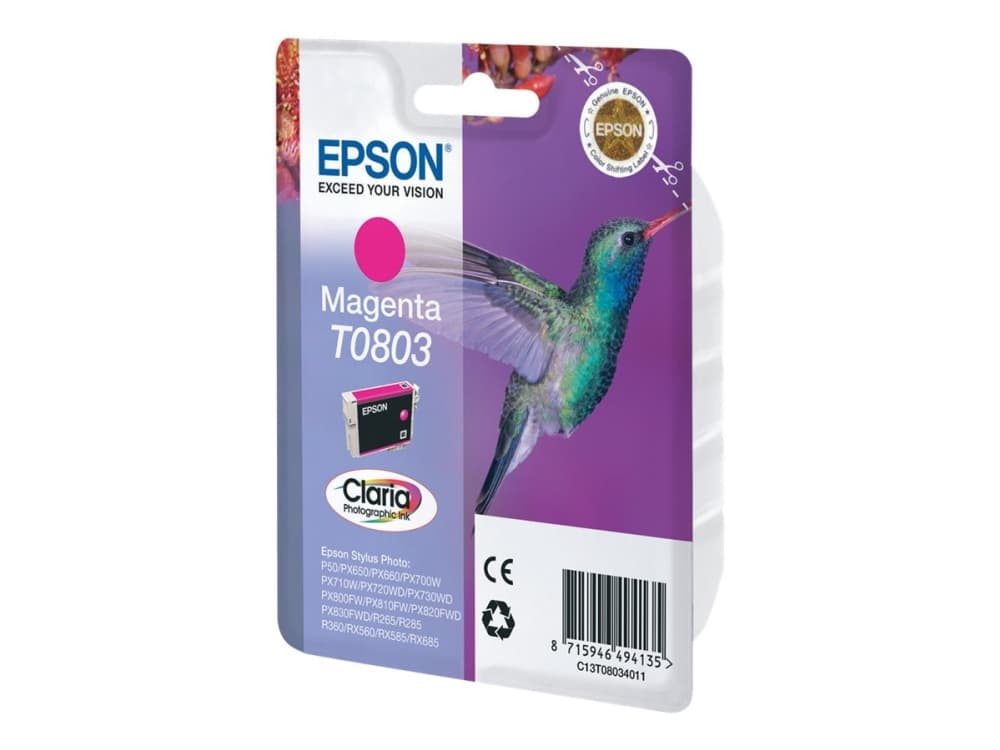 Epson T0803 - Magenta - original - blister med RF-larm/akustiskt larm - bläckpatron - för Stylus Photo P50, PX650, PX660, PX700, PX710, PX720, PX730,