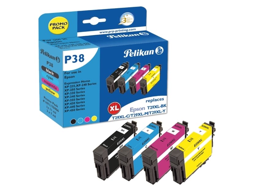 Pelikan P38, Kompatibel, Svart, Cyan, Magenta, Gul, Epson, Multi pack, XP-450, XP-440, XP-430, XP-350, XP-340, XP-330, XP-250, XP-240, XP-235, 4 styc