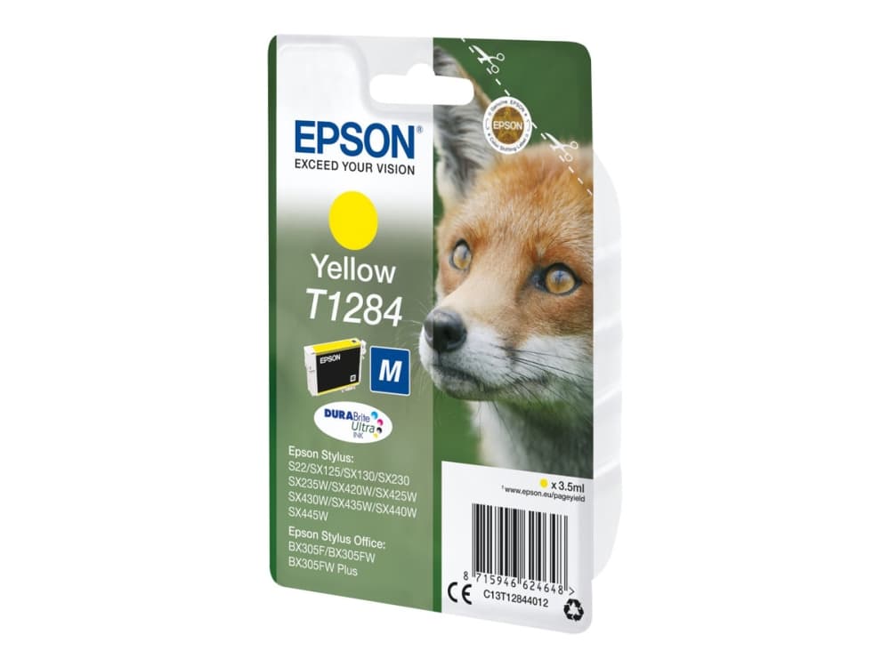 Epson T1284 - 3.5 ml - M-størrelse - gul - original - blister - blekkpatron - for Stylus S22, SX130, SX230, SX235, SX430, SX435, SX438, SX440, SX445;