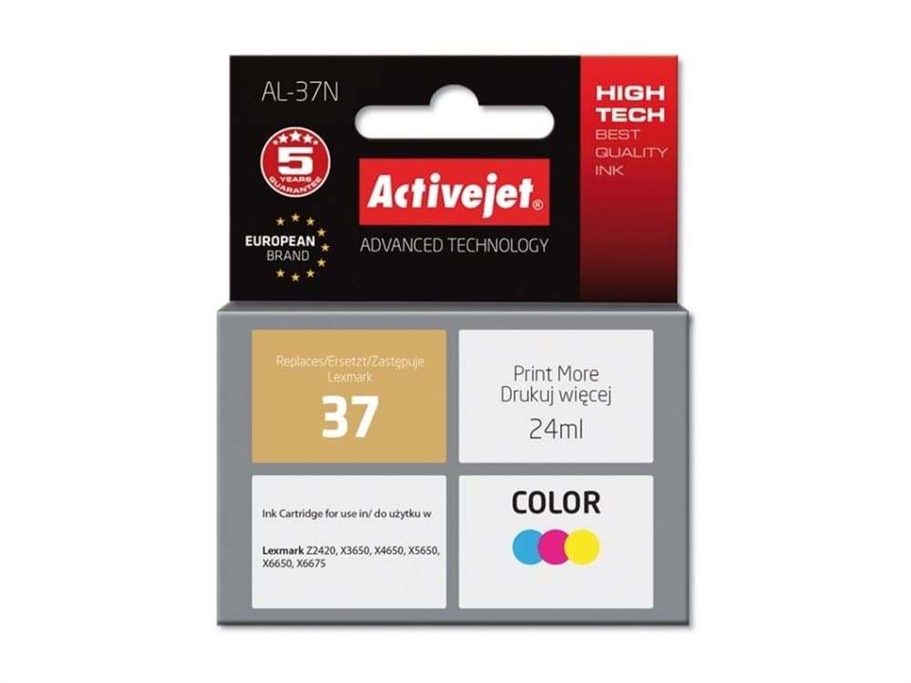 Activejet AL-37N, Compatible, Pigmentbaserat bläck, Cyan, Magenta, Gul, Lexmark, Lexmark: Z2420, X3650, X4650, X5650, X6650, X6675., 1 styck