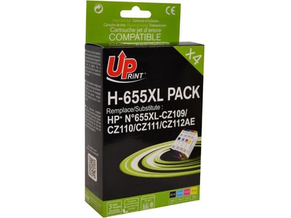 UPrint yhteensopiva muste / su CZ109AE, CZ110AE, CZ111AE, CZ112AE, HP 655, H-655XL PACK, juodas, 550+3x750s, 20+3x12ml