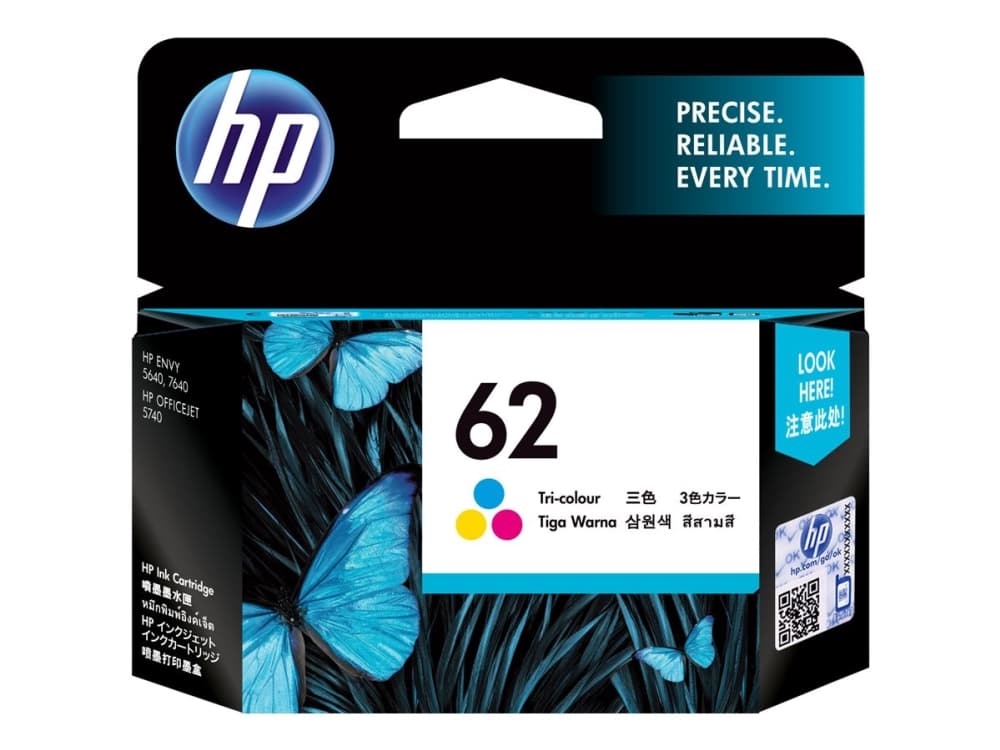 HP 62 - 4.5 ml - farge (cyan, magenta, gul) - original - blekkpatron - for Envy 55XX, 56XX, 76XX; Officejet 250, 252, 57XX, 8040