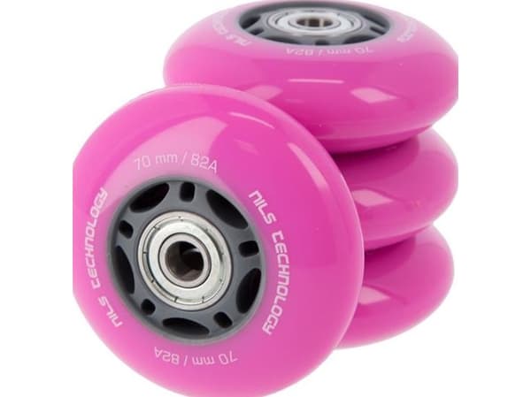 NILS Extreme PU 70x24 82A (4 kpl) PINK + ABEC-7 (8 kpl) SET NILS EXTREME