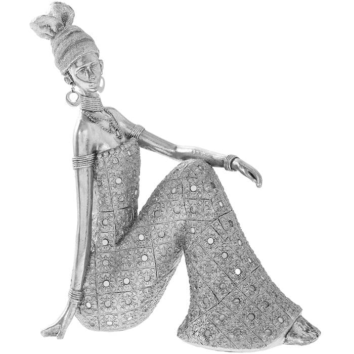 Silver Sittande Massaj Kvinna - Höjd ca 25cm