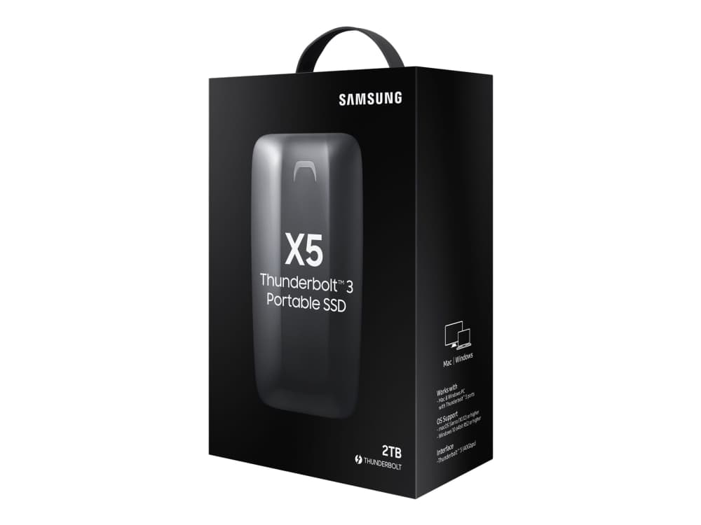 Samsung Portable SSD X5 MU-PB2T0B - Solid State Drive - kryptert - 2 TB - ekstern (bærbar) - Thunderbolt 3 (USB-C kontakt) - 256-bit AES - grå