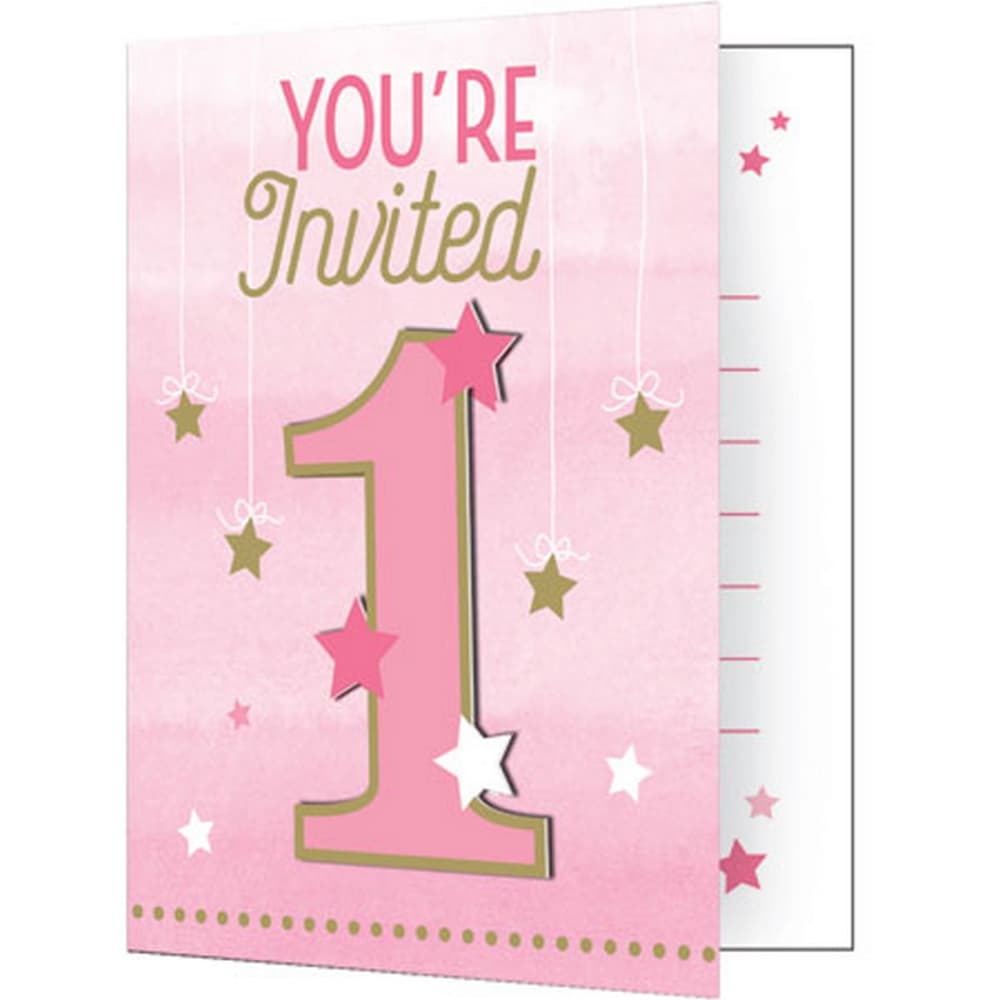 Creative Converting One Little Star Girl Pink/Gold Invitation Cards (Pack of 8)