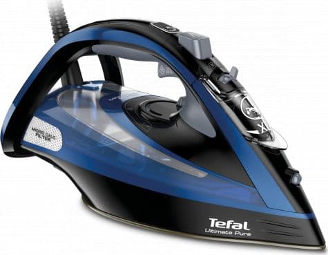 Tefal Ultimate Pure FV9834E0, Torr & Ångstrykjärn, Stryksula Durilium Autoclean, 2,5 m, 240 g/min, Svart, Blå, 55 g/min
