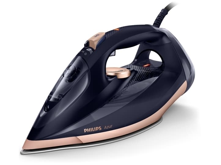 Philips Azur 55 g/min konstant ånga, ångstrykjärn, Ångstrykjärn, SteamGlide Elite, 3 m, 250 g/min, Svart, Guld, 55 g/min
