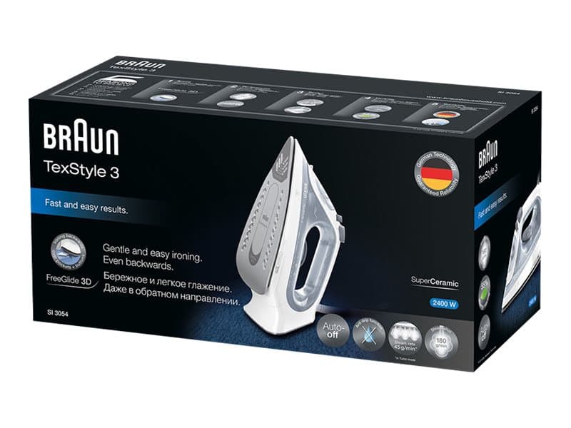 Braun TexStyle 3 SI 3054 GY - Ångstrykjärn med automatisk avstängning - sula FreeGlide 3D SuperCeramic - 2400 W - grå