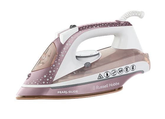 Russell Hobbs Pearl Glide Rose, Dampstrykejern, Keramisk strykesåle, 2 m, 40 g/min, Rosegull, Hvit, 150 g/min