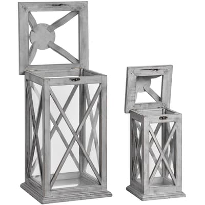 Hill Interiors Wooden Traditional Cross Section Candle Lanterns (Set Of 2)