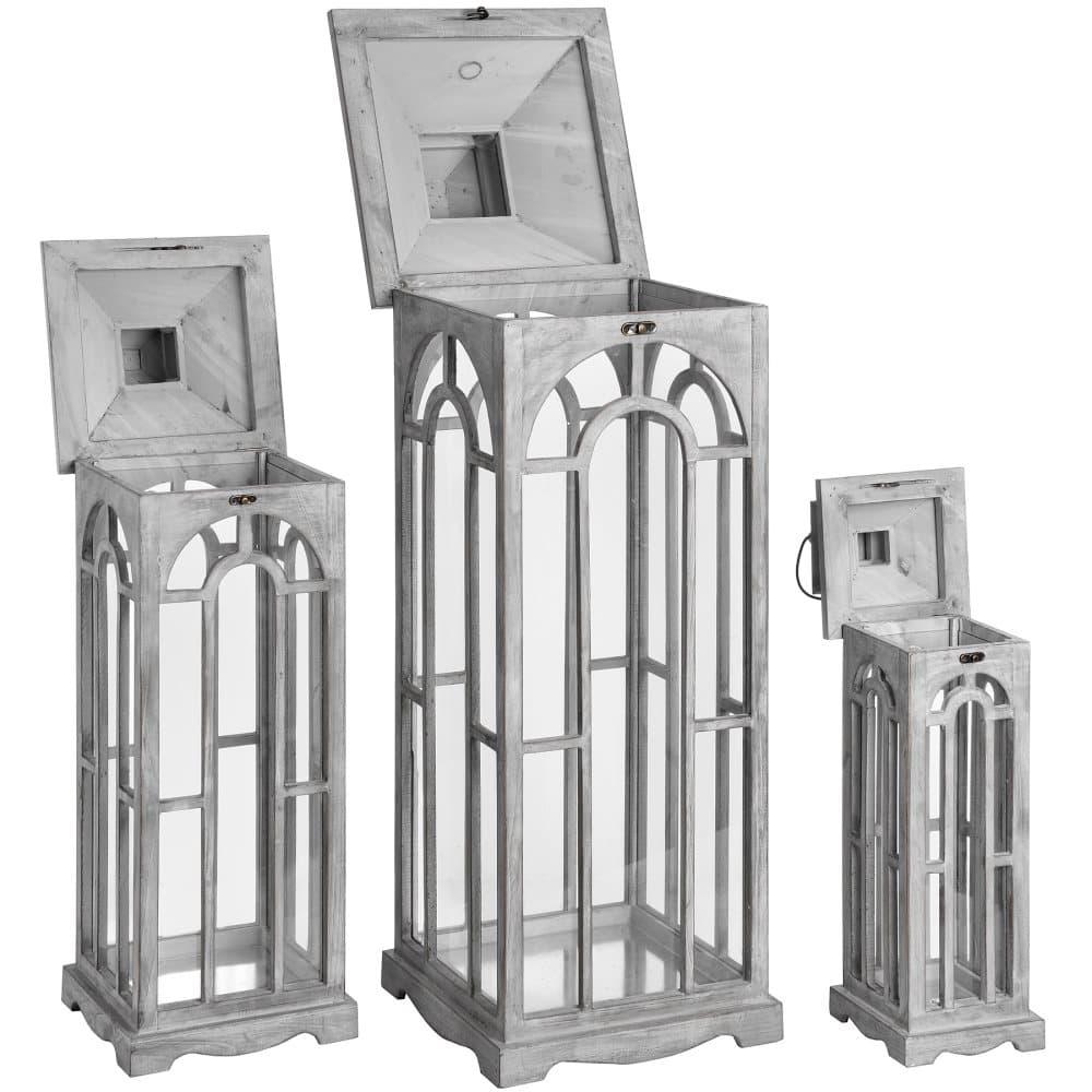 Hill Interiors Archway Design Wooden Candle Lanterns (Set Of 3)