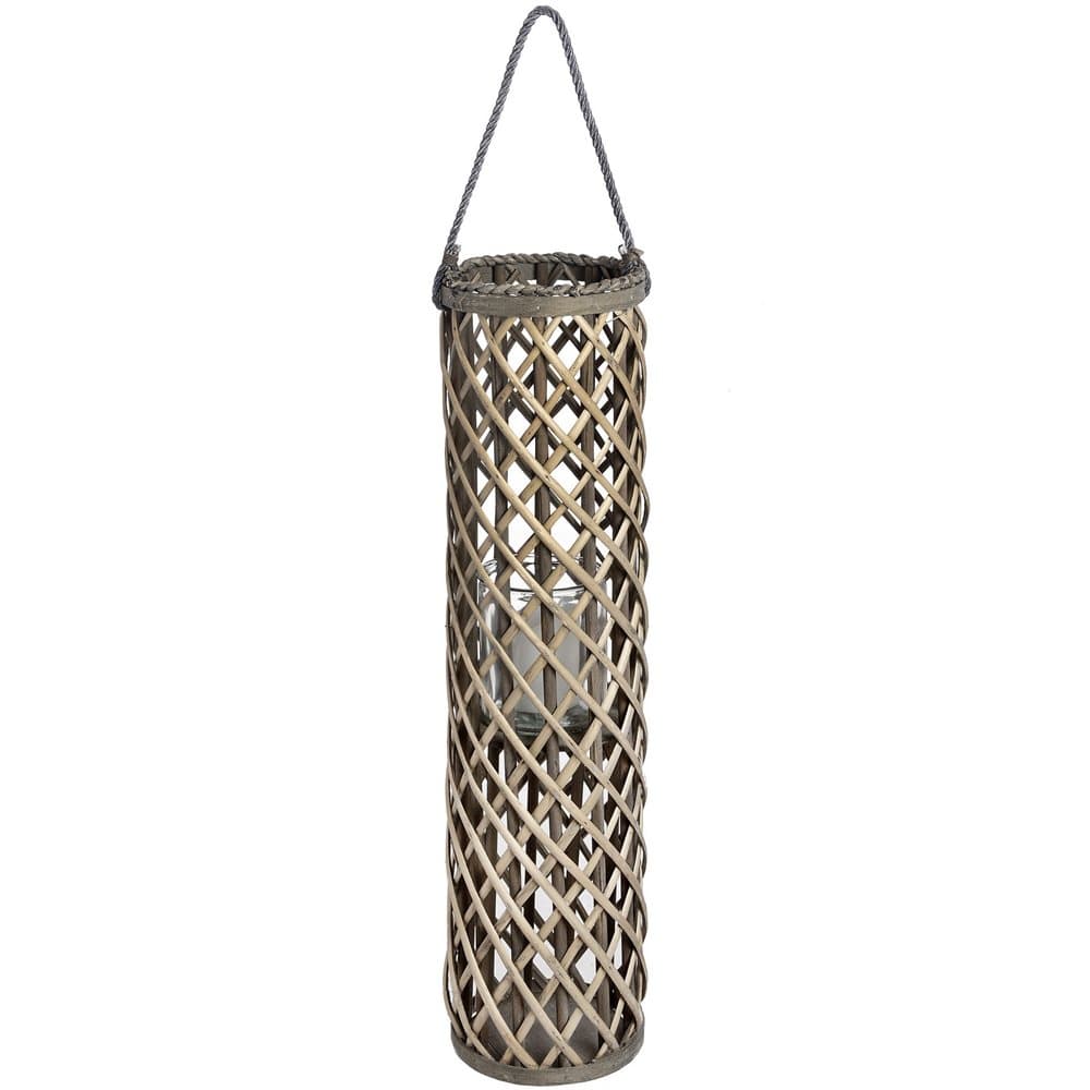 Hill Interiors Wicker Lantern With Glass Hurricane