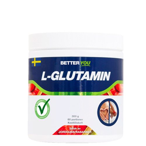 Bild av Naturligt L-Glutamin, 300 g, Jordgubb/Rabarber