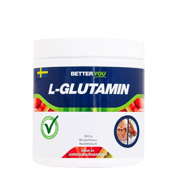 Naturligt L-Glutamin, 300 g, Jordgubb/Rabarber