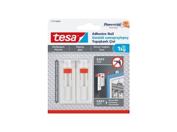 TESA 77774, Sisätila, Yleiskoukku, Valkoinen, Liimateippi, 1 kg, 2 kpl