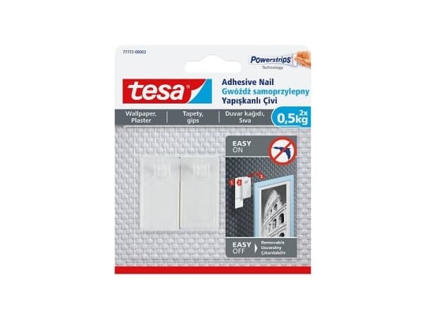 TESA 77772, Sisätila, Yleiskoukku, Valkoinen, Liimateippi, 2 kpl