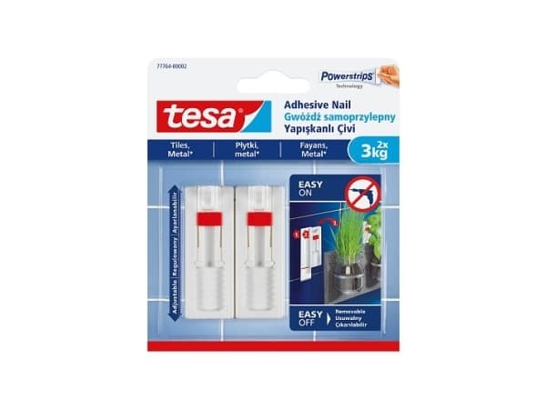 TESA 77764, Sisätila, Yleiskoukku, Valkoinen, 3 kg, 2 kpl